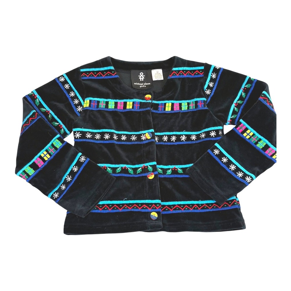 Michael Simon Girl Velvet Embroidered Jacket Girls 6X Black Colorful Y2K‎